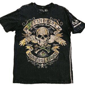 Affliction Black and Gold Skull Graphic Tee